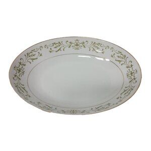 Vintage Allegro Fine China Japan Porcelain White Green Floral Oval Serving Bowl